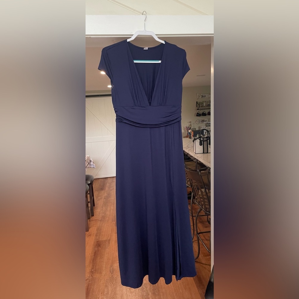 Navy Blue Maxi Dress with Plunge Neckline